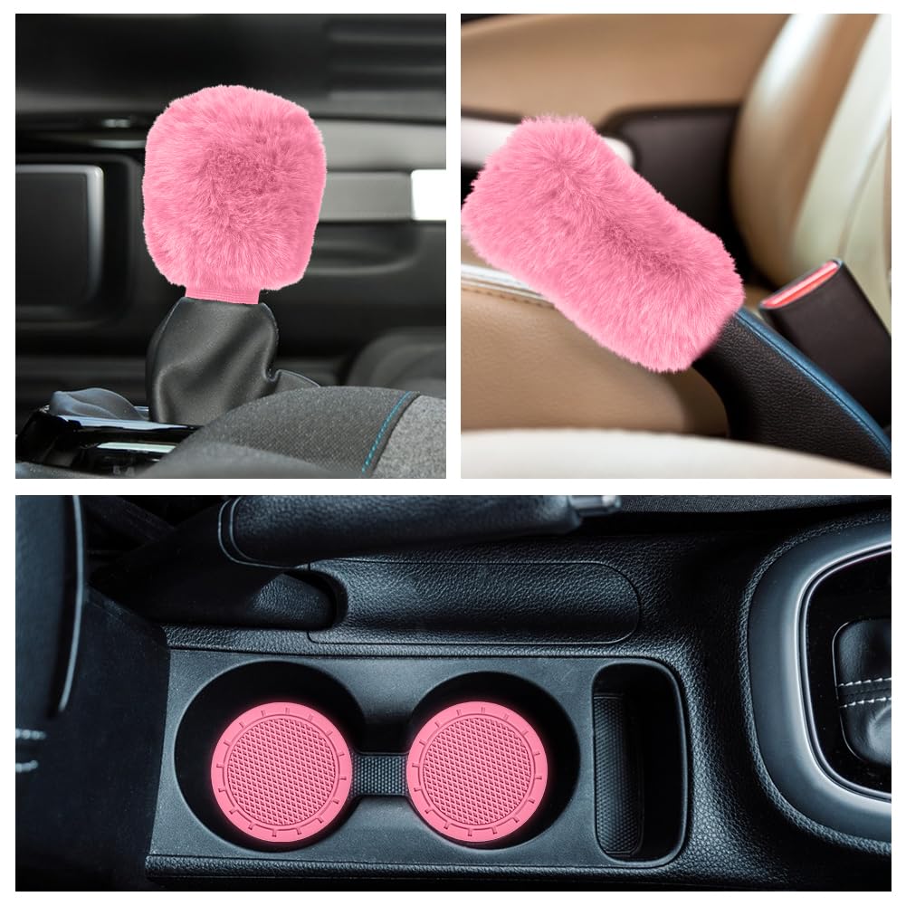 Funda de volante de peluche rosa 38 cm y detalles de strass del set Garvee