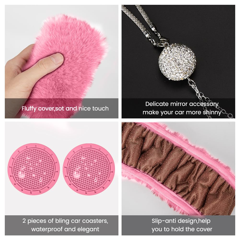 Posavasos, colgante y fundas para freno de mano y palanca del set rosa Garvee