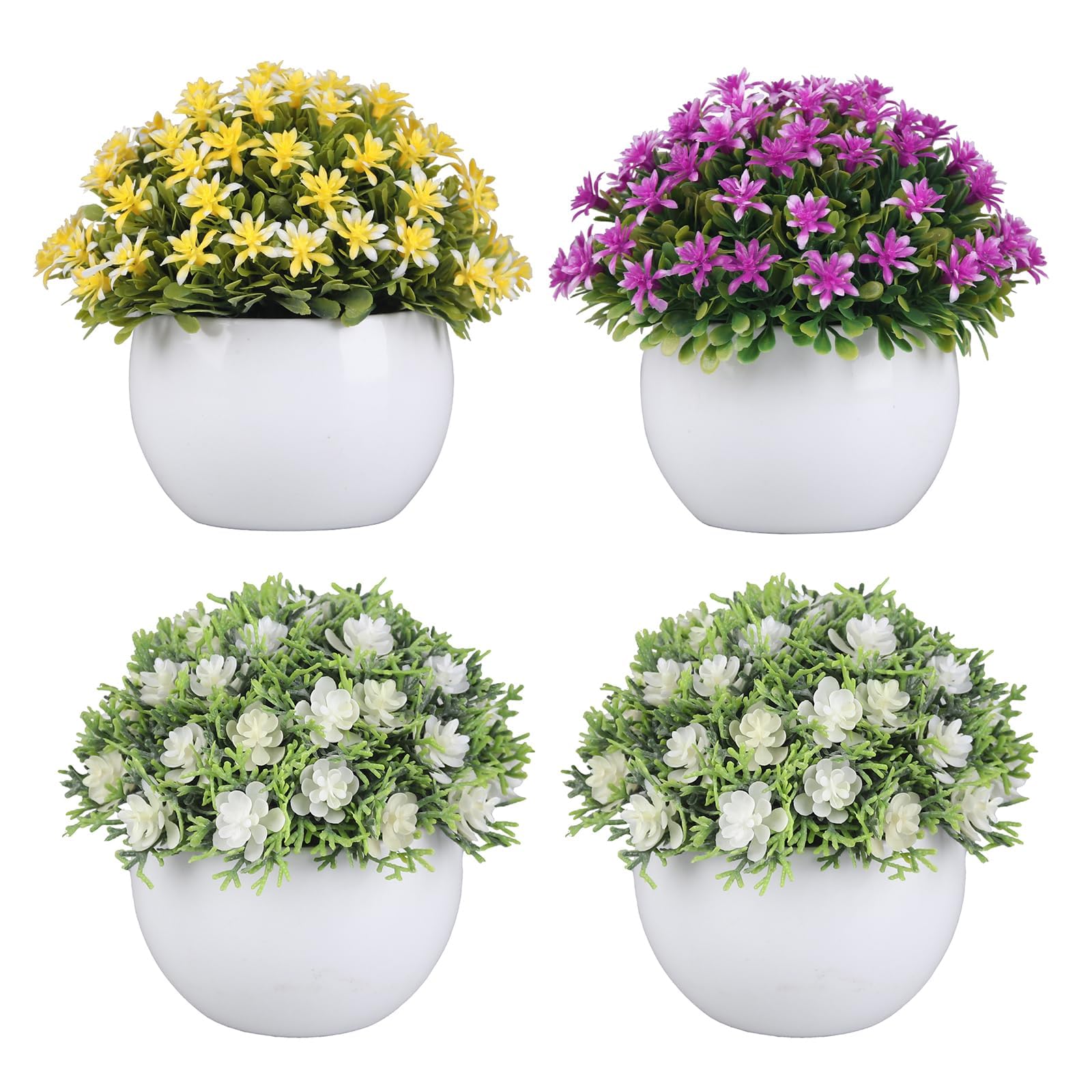 Pack de 4 mini plantas artificiales Garvee en macetas blancas para escritorio y oficina