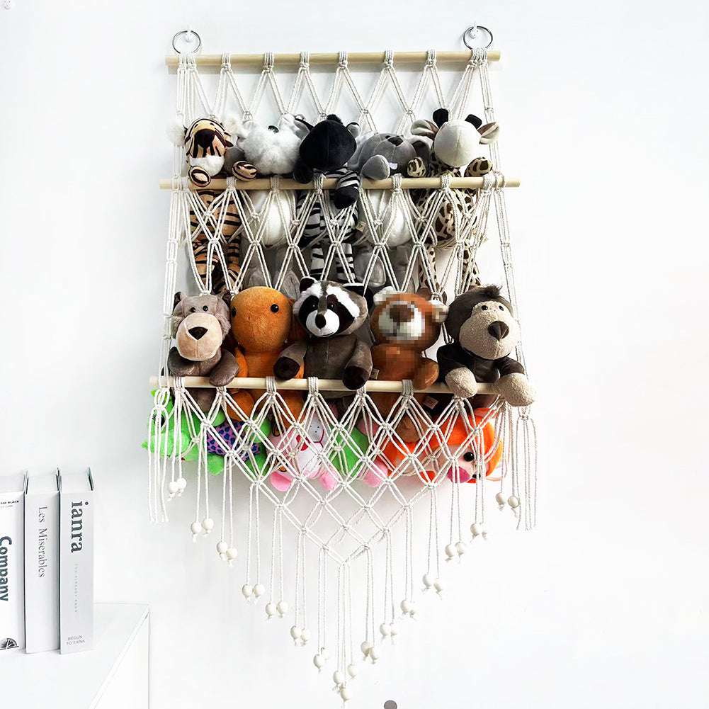 Hamaca almacenamiento peluches 2 capas madera estilo bohemio Garvee pared infantil